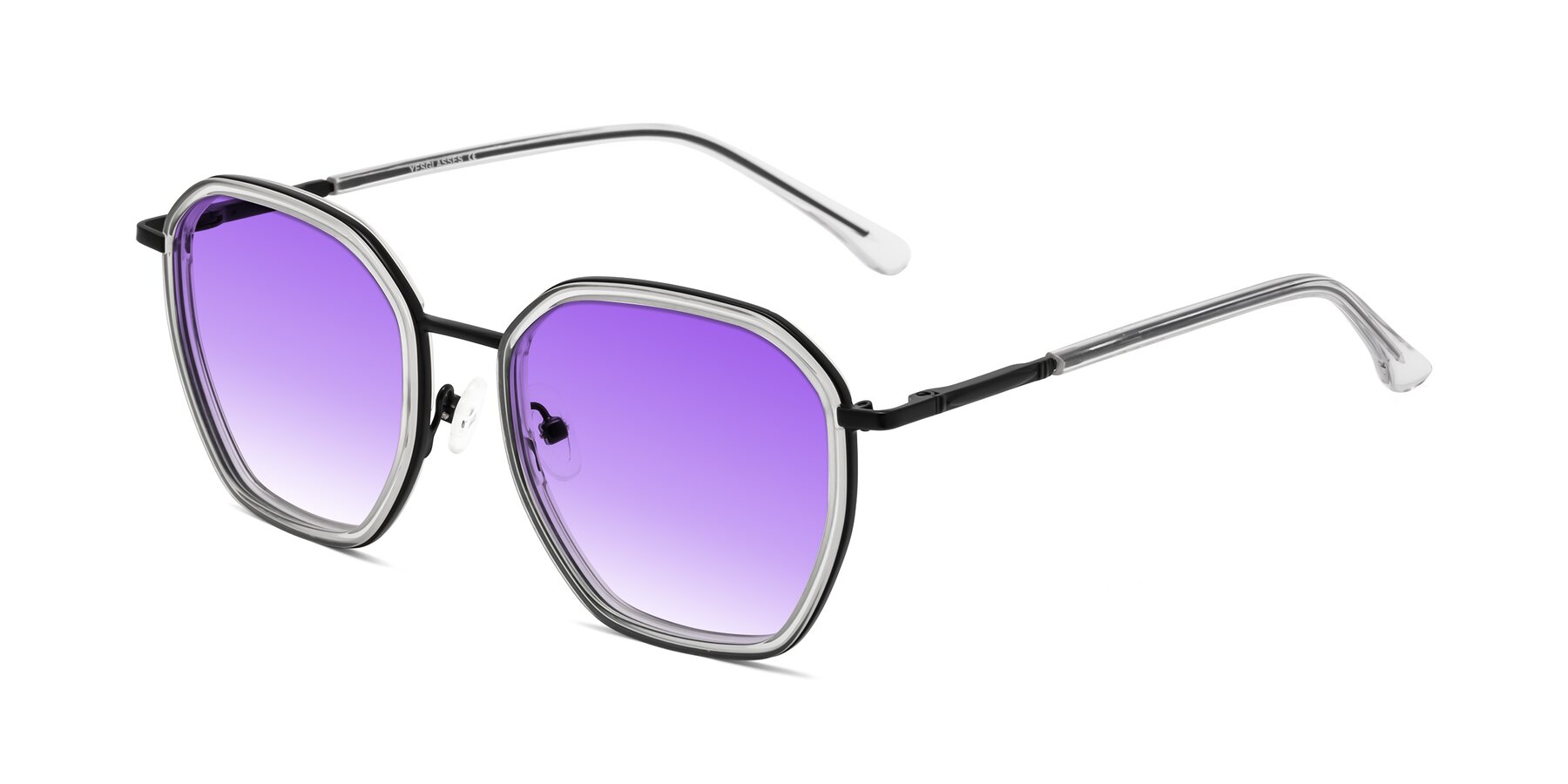 Angle of Fammily in Clear-Black with Purple Gradient Lenses