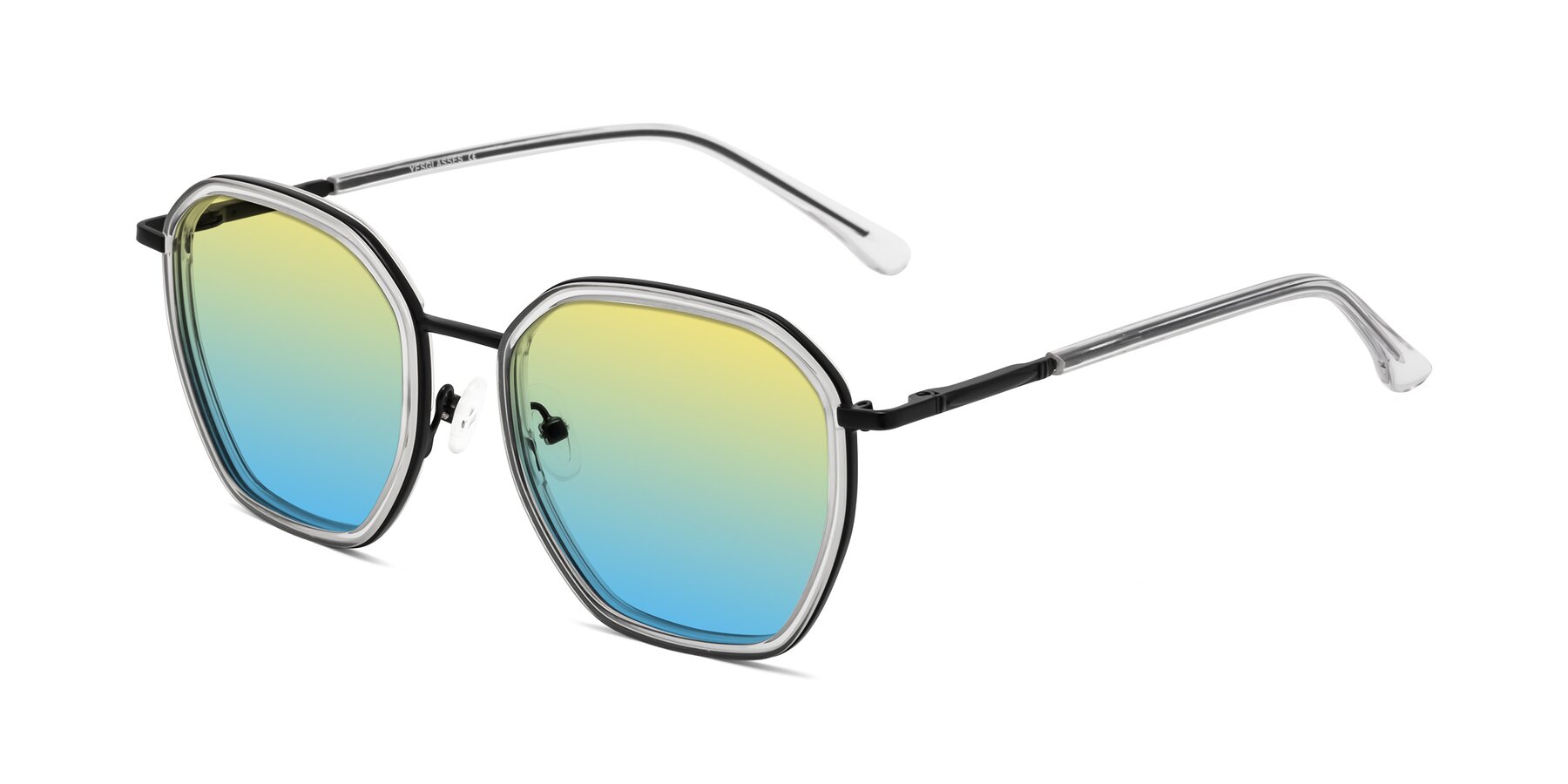 Angle of Fammily in Clear-Black with Yellow / Blue Gradient Lenses