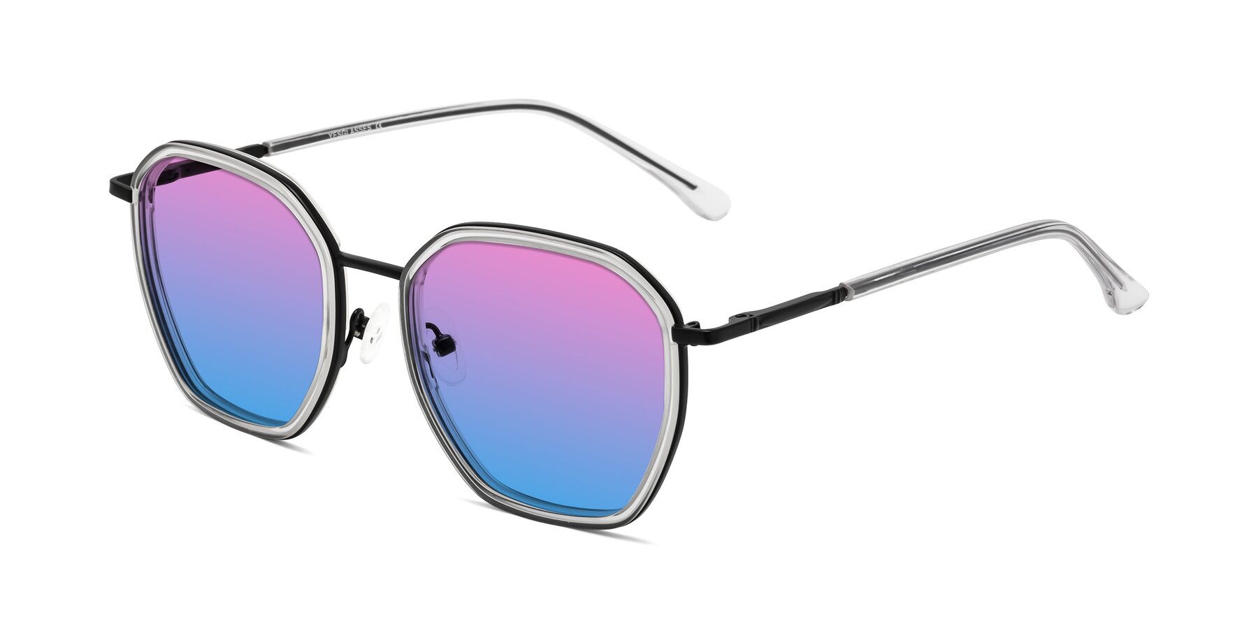 Angle of Fammily in Clear-Black with Pink / Blue Gradient Lenses