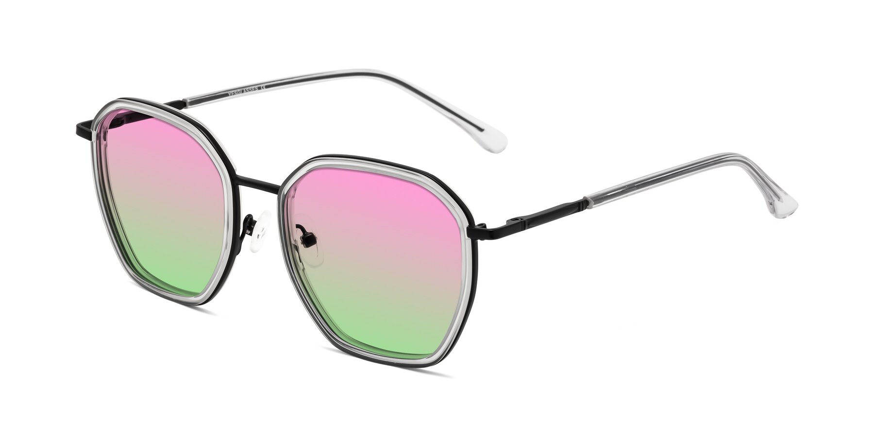 Angle of Fammily in Clear-Black with Pink / Green Gradient Lenses