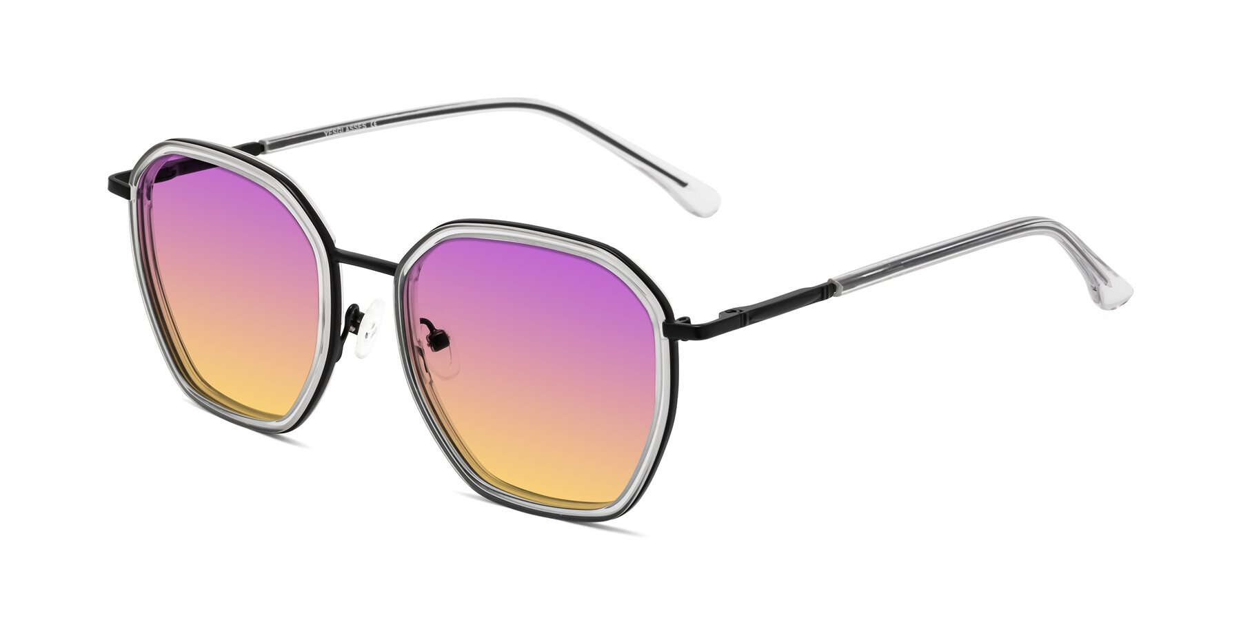 Angle of Fammily in Clear-Black with Purple / Yellow Gradient Lenses