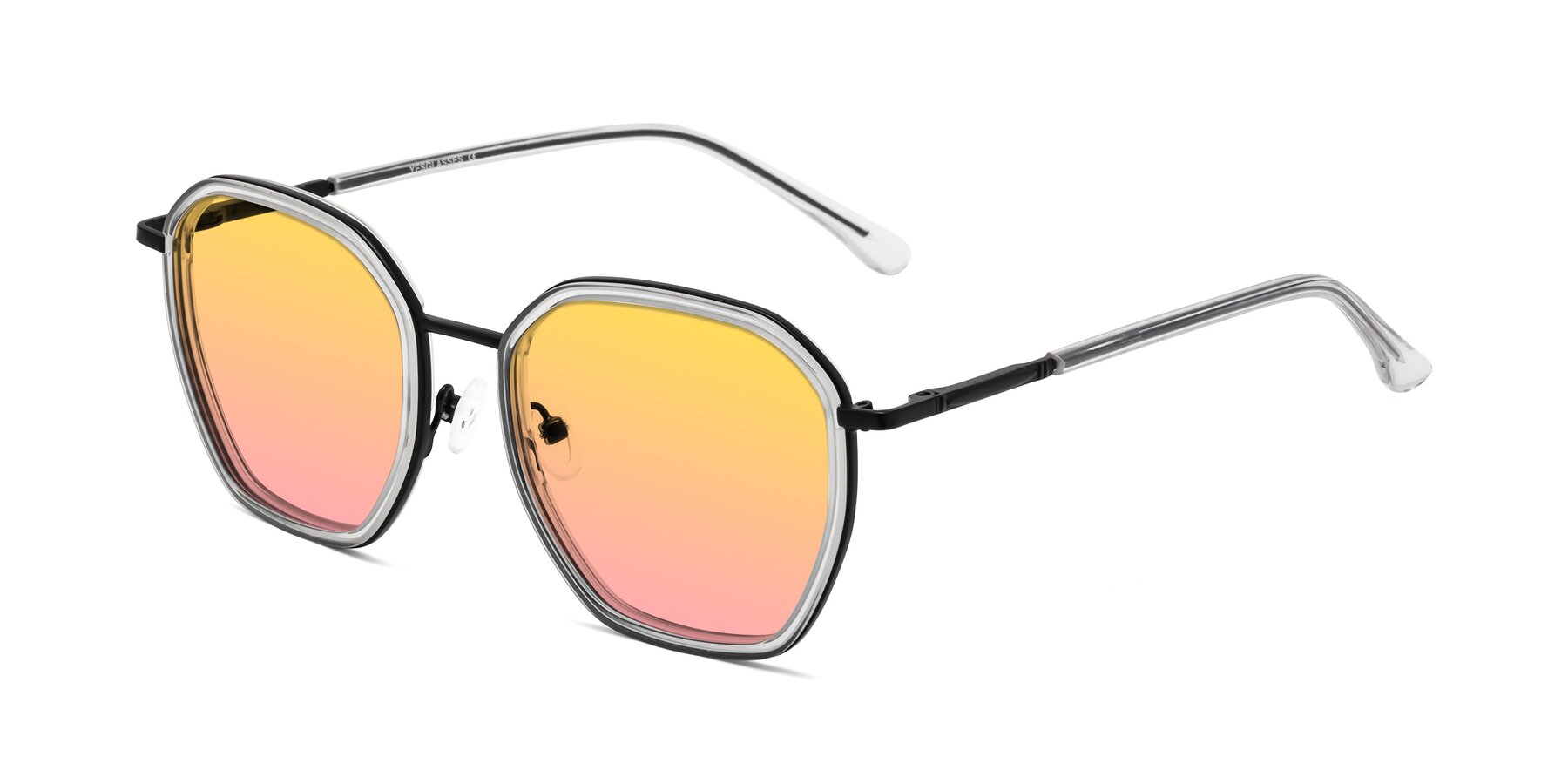 Angle of Fammily in Clear-Black with Yellow / Pink Gradient Lenses