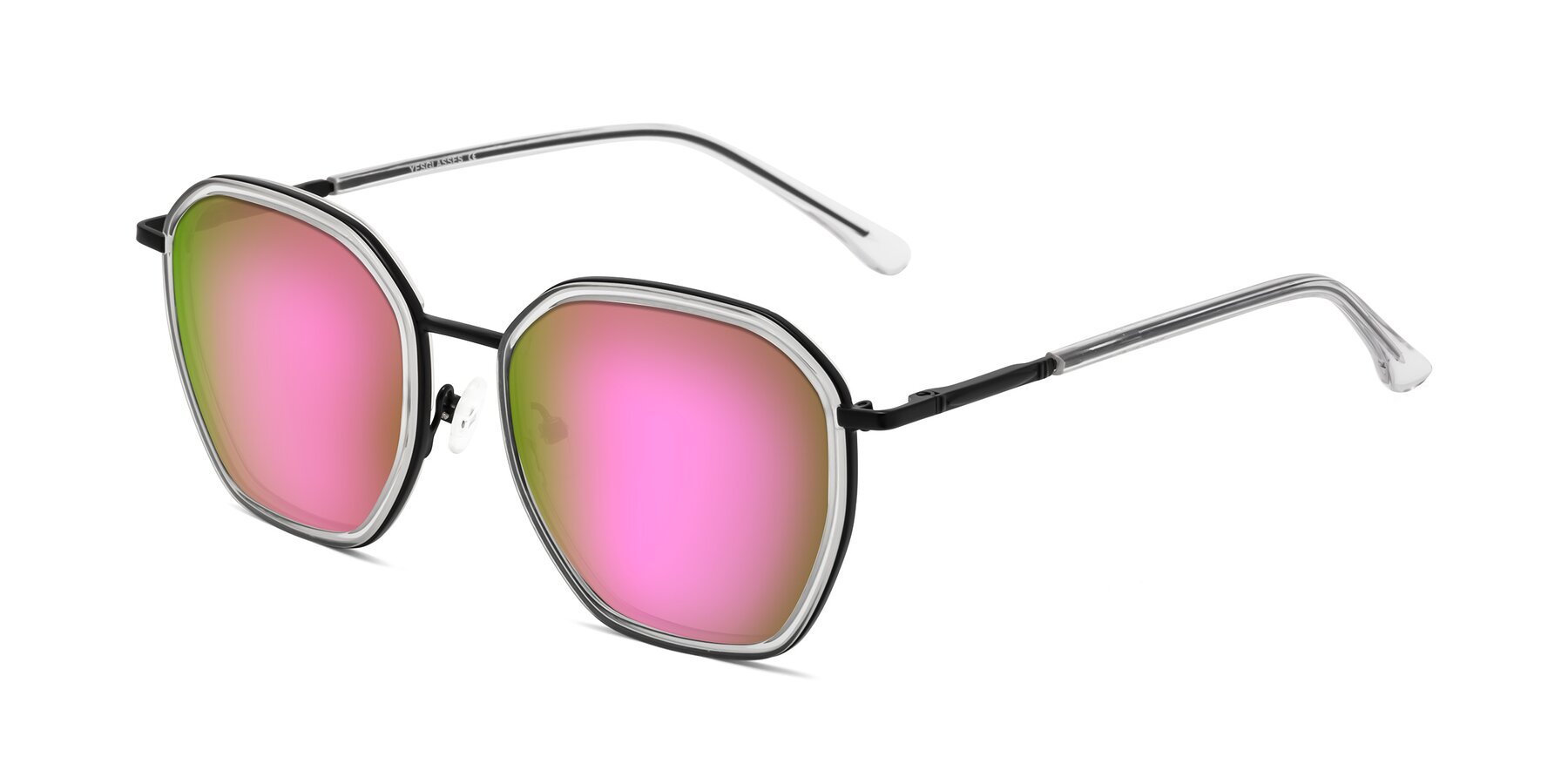 Angle of Fammily in Clear-Black with Pink Mirrored Lenses