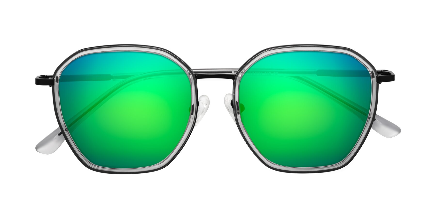 Folded Front of Fammily in Clear-Black with Green Mirrored Lenses