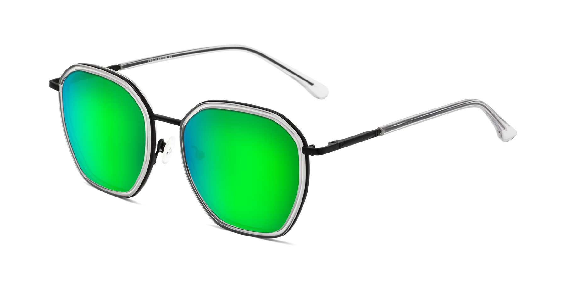 Angle of Fammily in Clear-Black with Green Mirrored Lenses