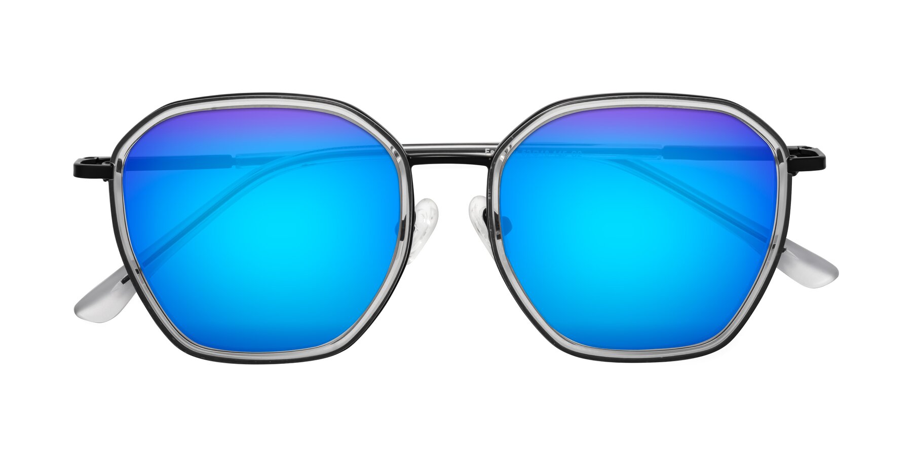 Folded Front of Fammily in Clear-Black with Blue Mirrored Lenses