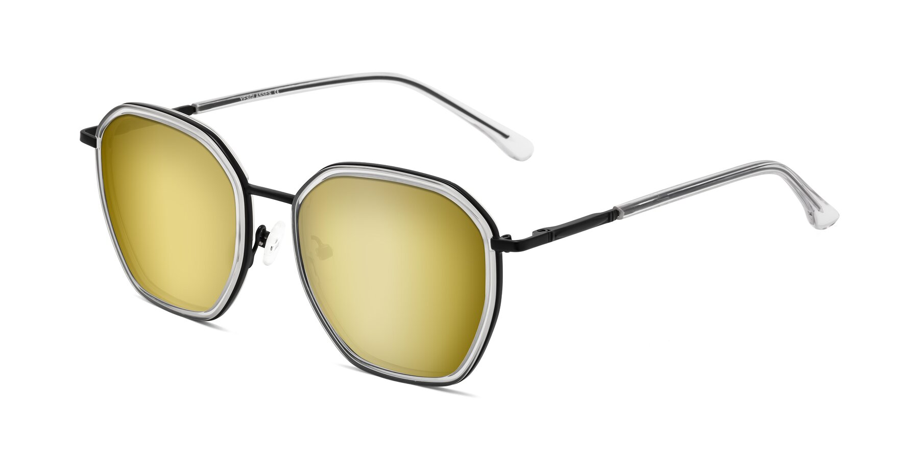 Angle of Fammily in Clear-Black with Gold Mirrored Lenses