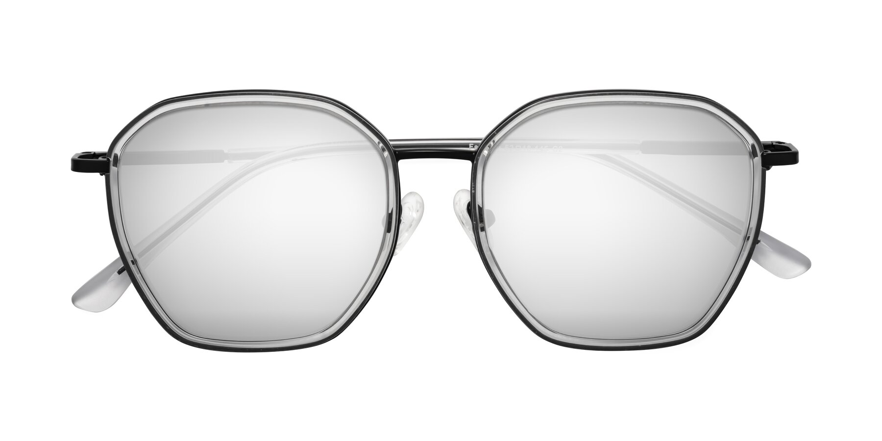 Folded Front of Fammily in Clear-Black with Silver Mirrored Lenses