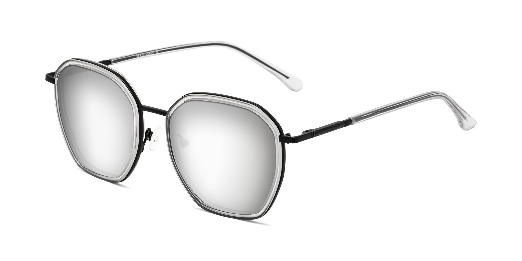 Angle of Fammily in Clear-Black with Silver Mirrored Lenses