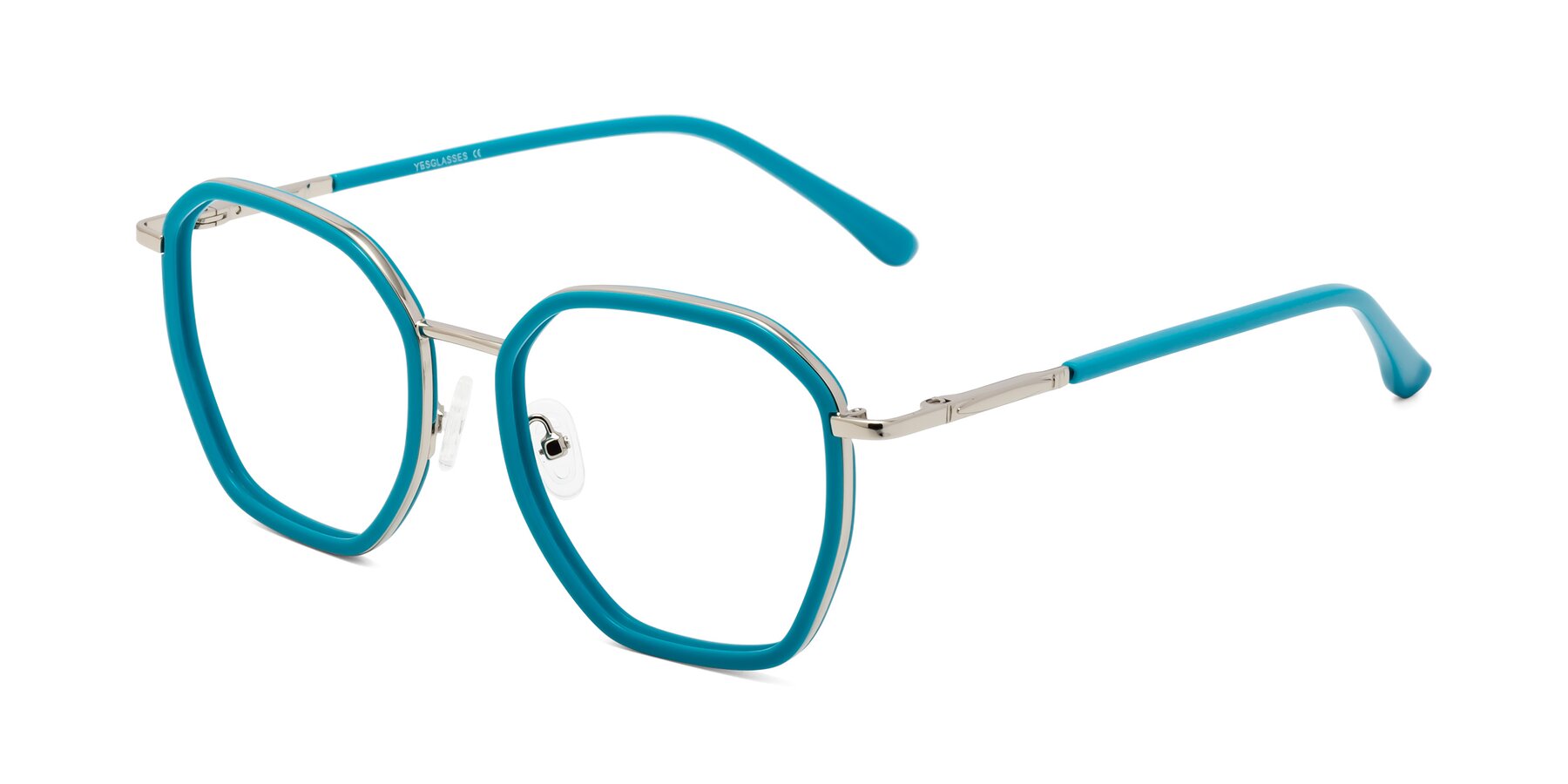 Angle of Fammily in Teal-Sliver with Clear Eyeglass Lenses