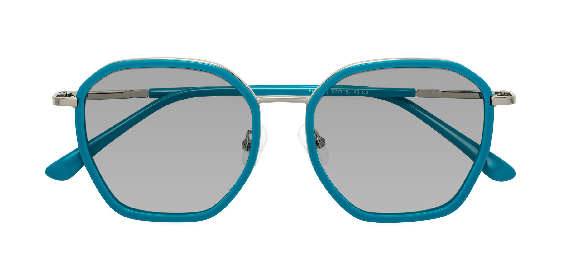 Folded Front of Fammily in Teal-Sliver with Light Gray Tinted Lenses