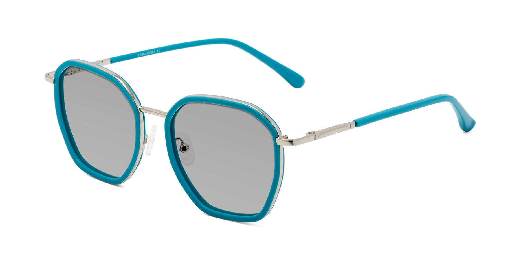 Angle of Fammily in Teal-Sliver with Light Gray Tinted Lenses