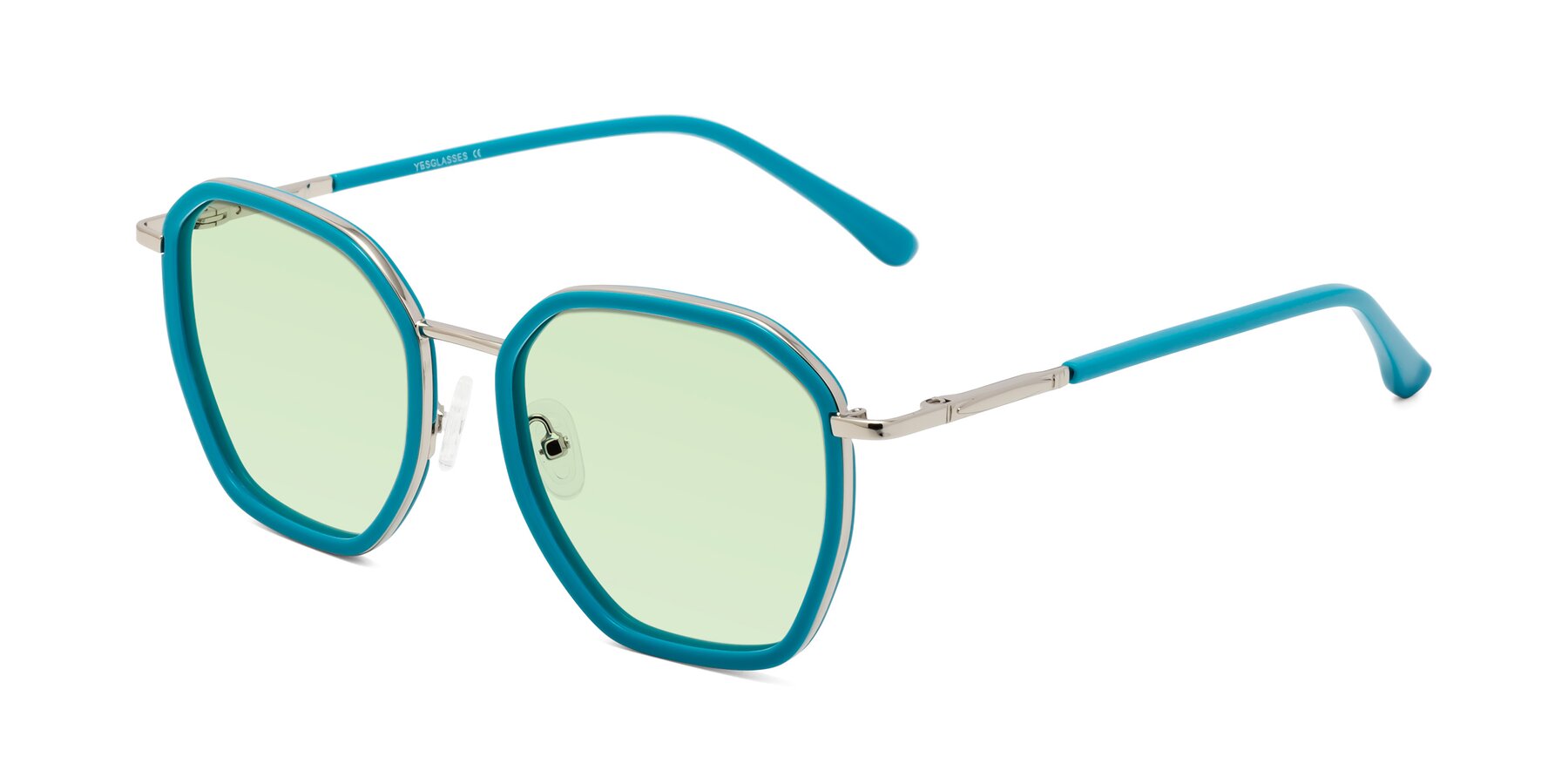 Angle of Fammily in Teal-Sliver with Light Green Tinted Lenses