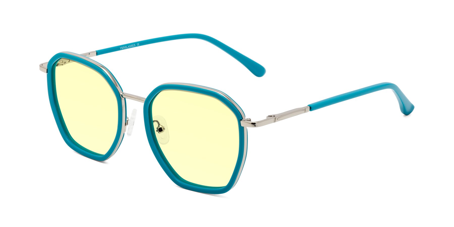 Angle of Fammily in Teal-Sliver with Light Yellow Tinted Lenses