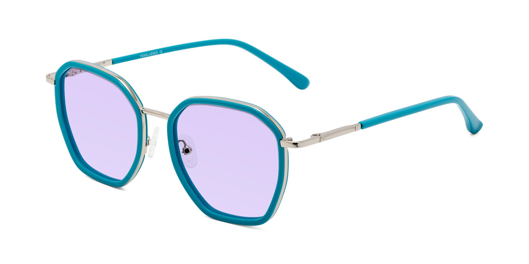 Angle of Fammily in Teal-Sliver with Light Purple Tinted Lenses