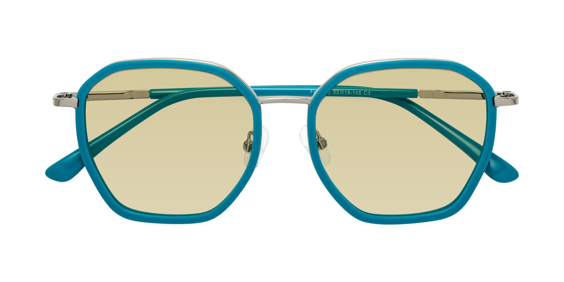 Folded Front of Fammily in Teal-Sliver with Light Champagne Tinted Lenses