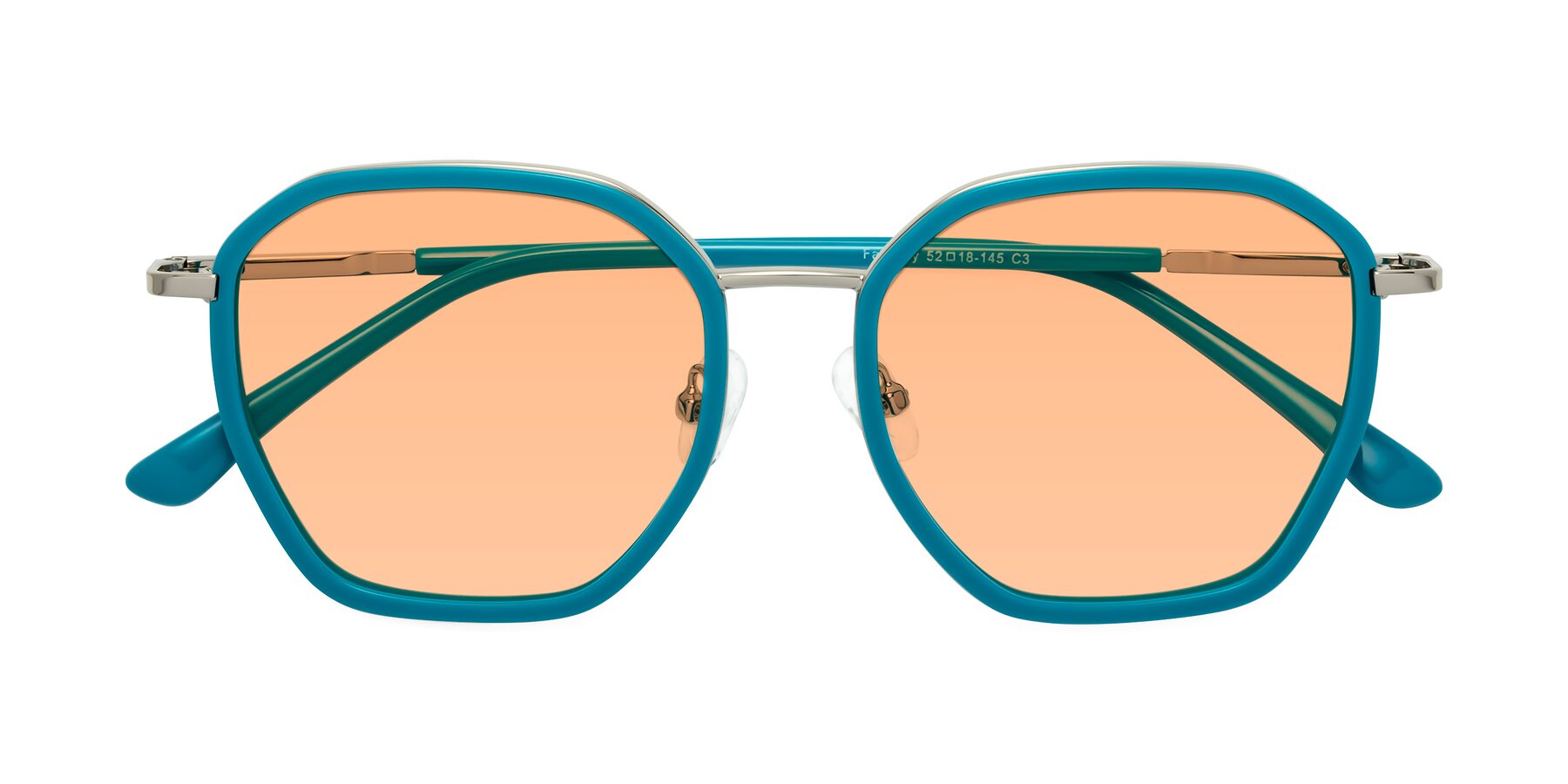 Folded Front of Fammily in Teal-Sliver with Light Orange Tinted Lenses