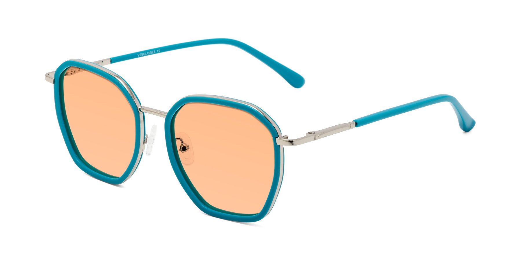 Angle of Fammily in Teal-Sliver with Light Orange Tinted Lenses