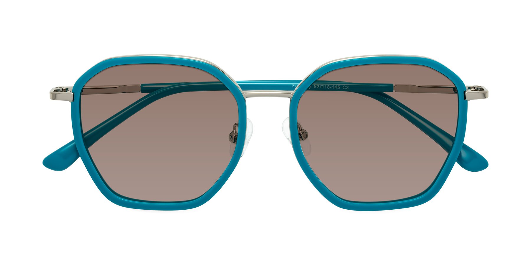 Folded Front of Fammily in Teal-Sliver with Medium Brown Tinted Lenses