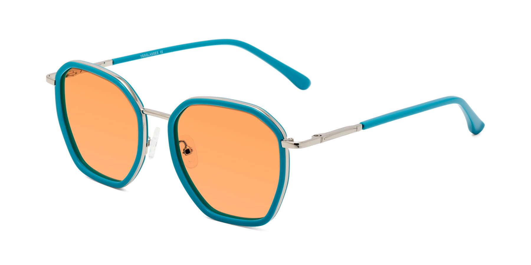 Angle of Fammily in Teal-Sliver with Medium Orange Tinted Lenses