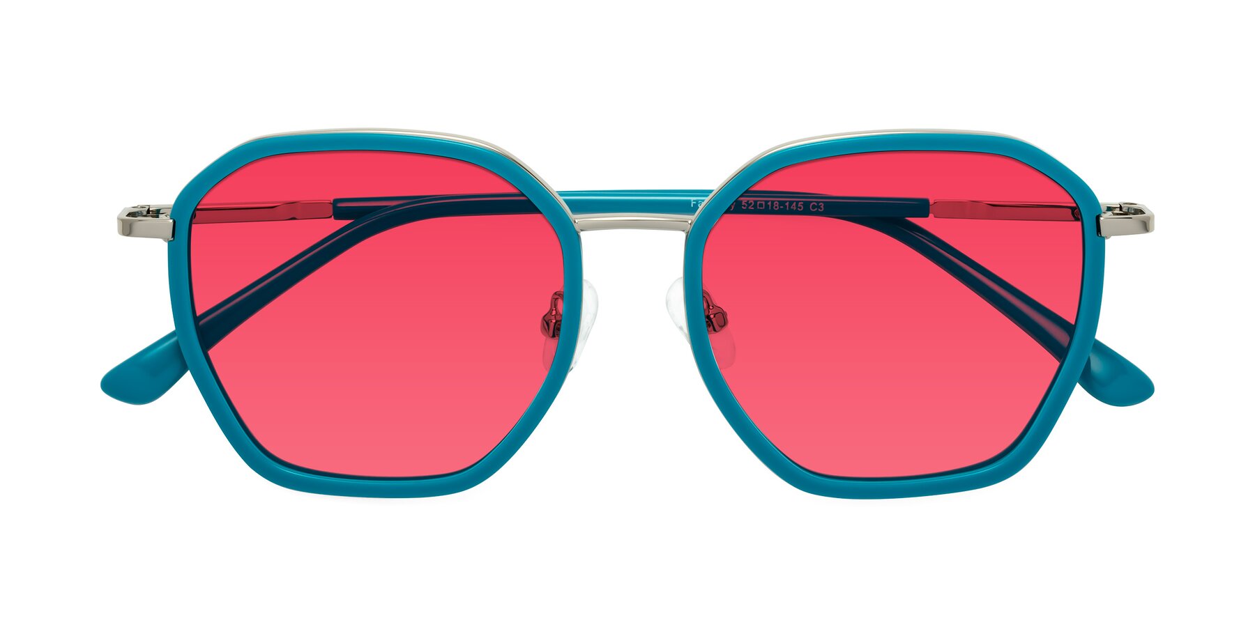 Folded Front of Fammily in Teal-Sliver with Red Tinted Lenses