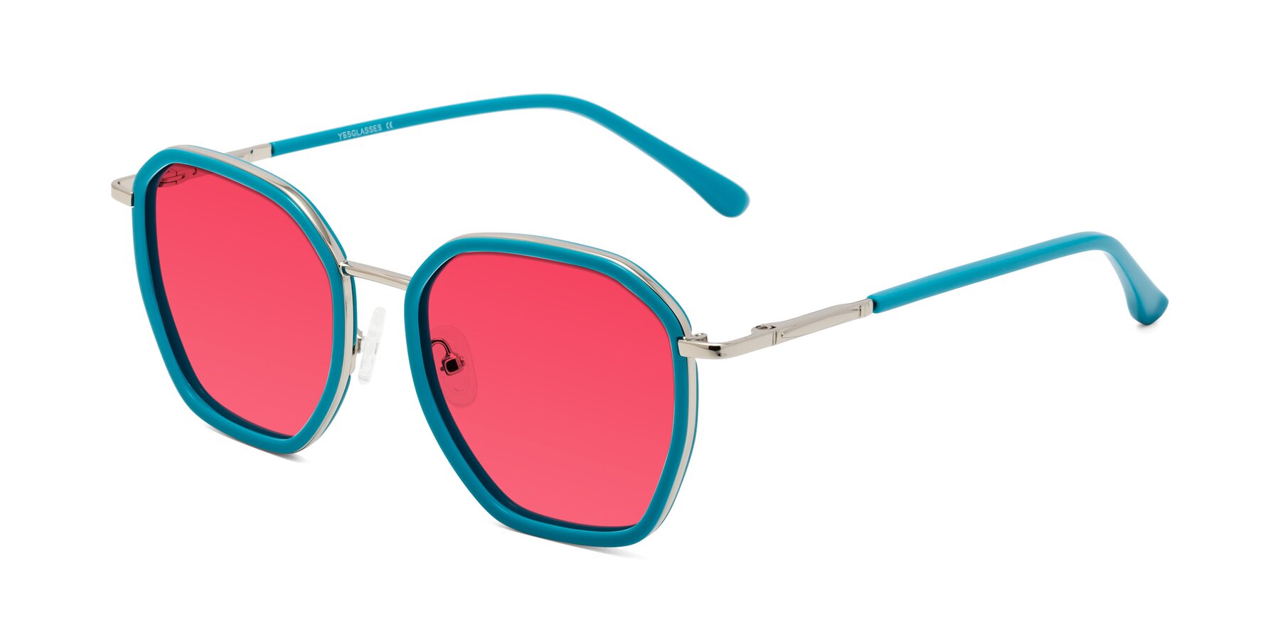 Angle of Fammily in Teal-Sliver with Red Tinted Lenses