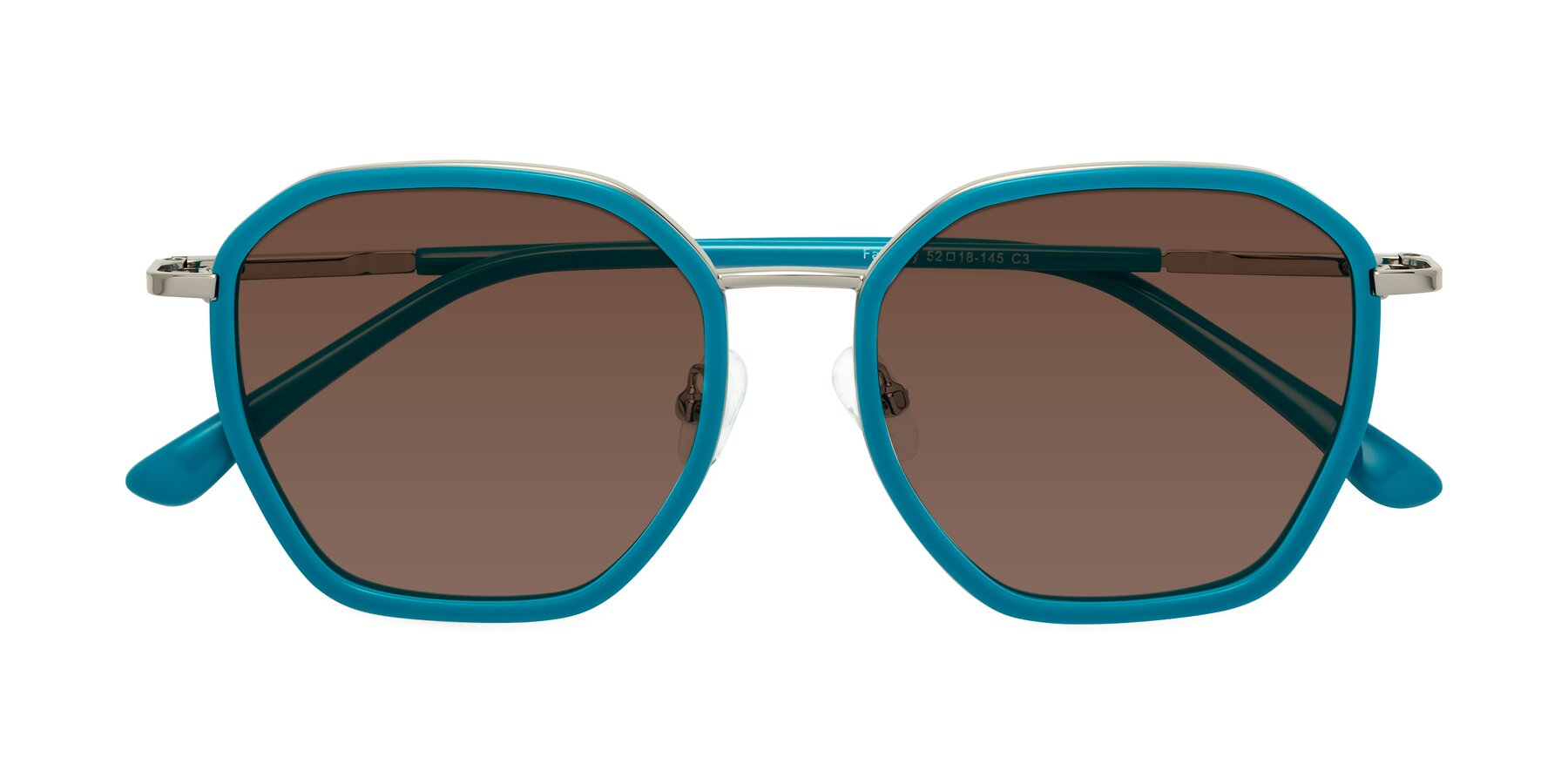 Folded Front of Fammily in Teal-Sliver with Brown Tinted Lenses