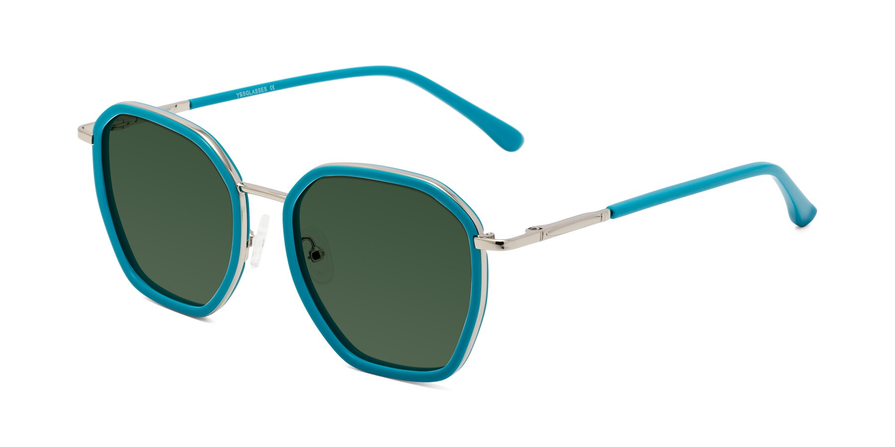 Angle of Fammily in Teal-Sliver with Green Tinted Lenses