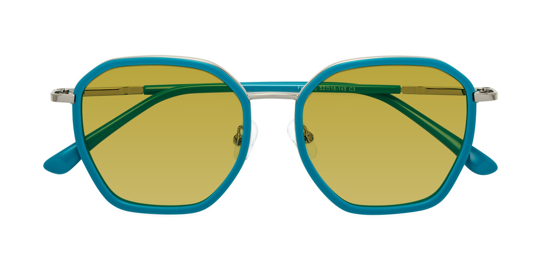 Folded Front of Fammily in Teal-Sliver with Champagne Tinted Lenses