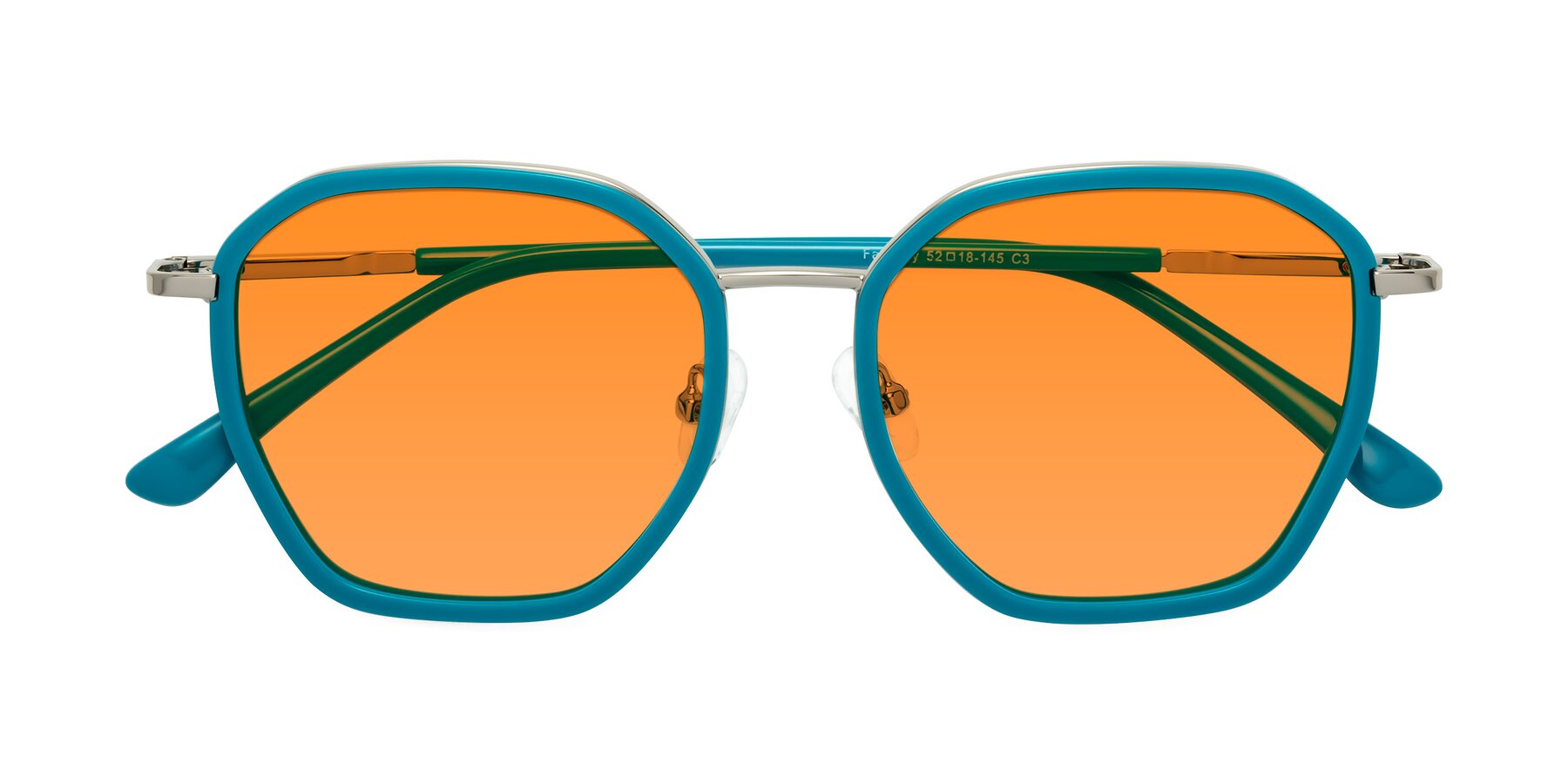 Folded Front of Fammily in Teal-Sliver with Orange Tinted Lenses