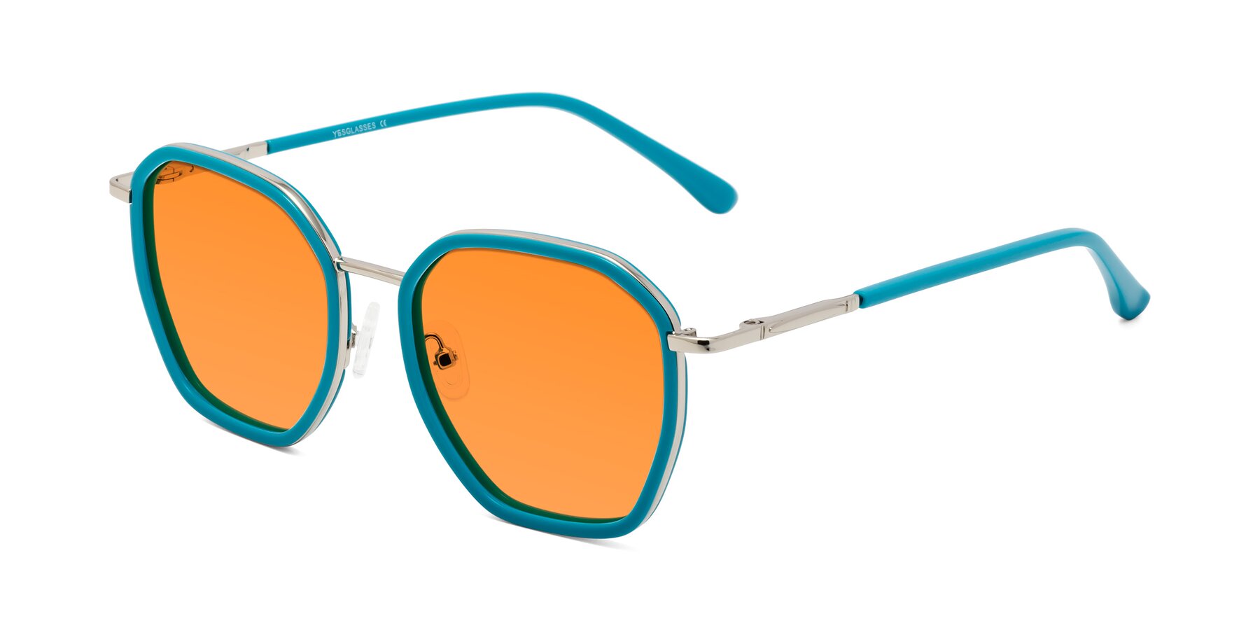 Angle of Fammily in Teal-Sliver with Orange Tinted Lenses