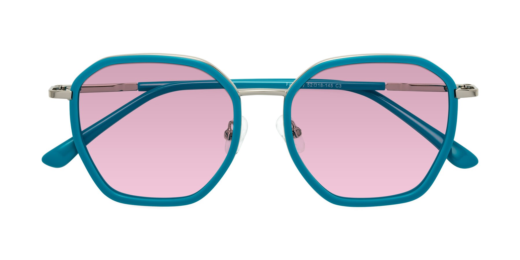 Folded Front of Fammily in Teal-Sliver with Light Wine Tinted Lenses