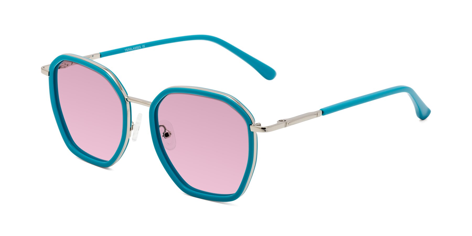 Angle of Fammily in Teal-Sliver with Light Wine Tinted Lenses