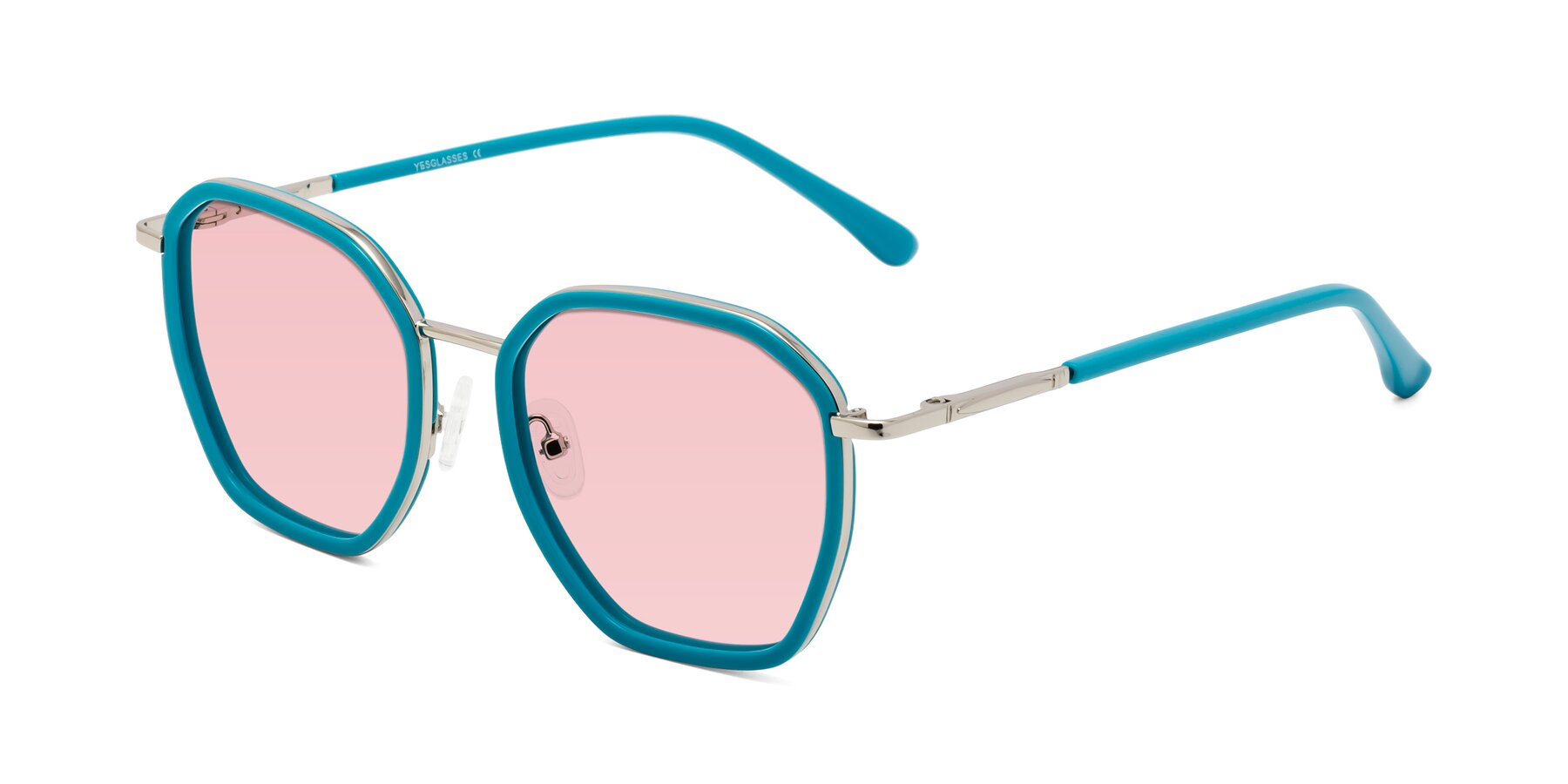 Angle of Fammily in Teal-Sliver with Light Garnet Tinted Lenses