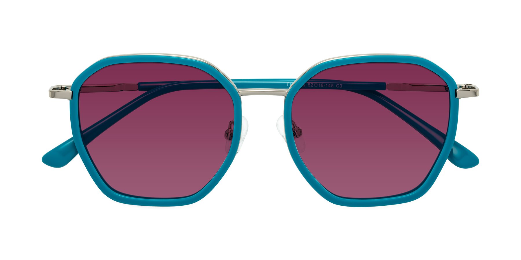 Folded Front of Fammily in Teal-Sliver with Wine Tinted Lenses