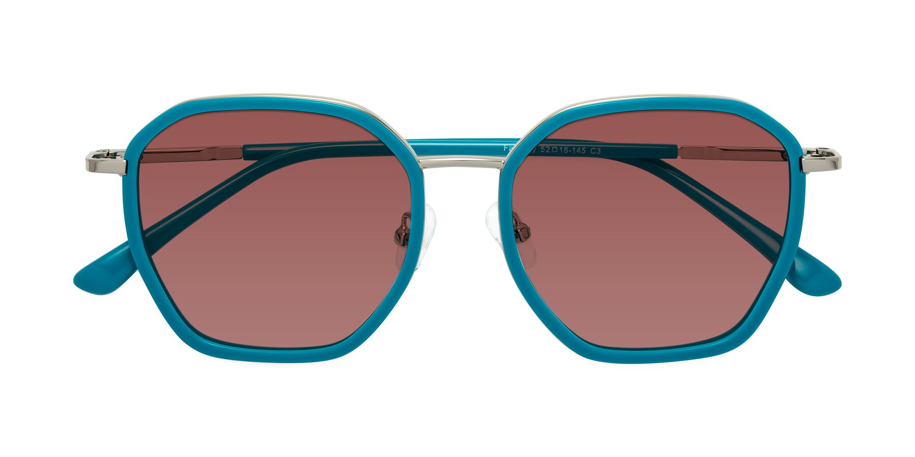 Folded Front of Fammily in Teal-Sliver with Garnet Tinted Lenses