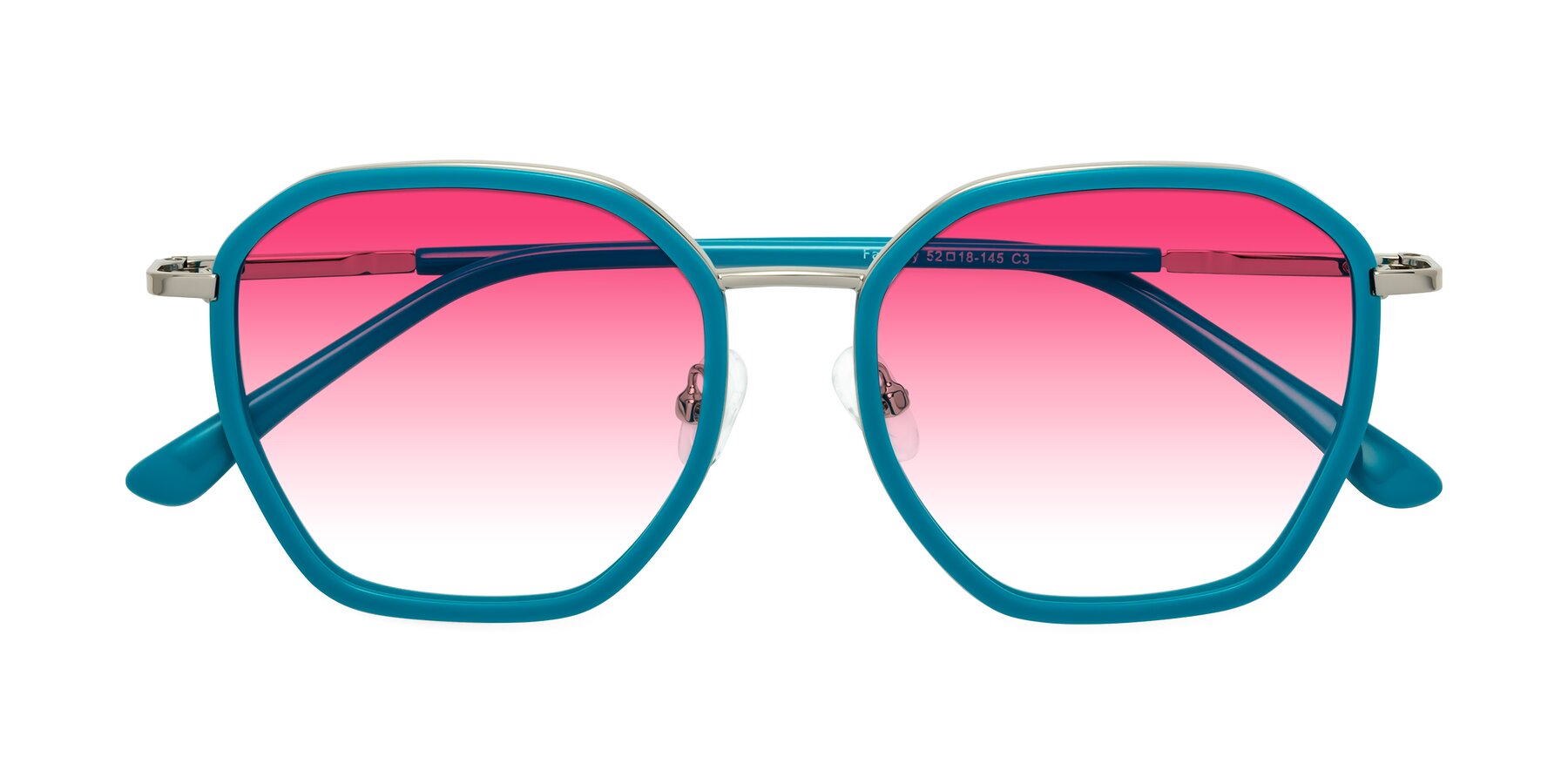 Folded Front of Fammily in Teal-Sliver with Pink Gradient Lenses