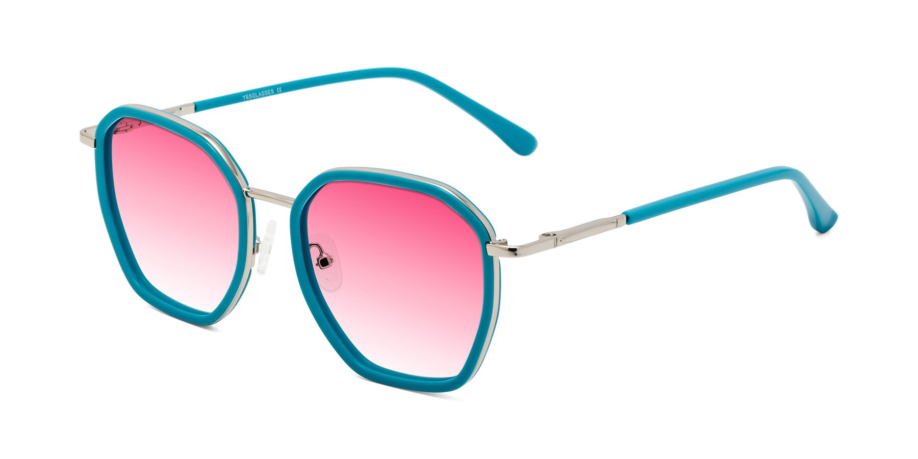 Angle of Fammily in Teal-Sliver with Pink Gradient Lenses