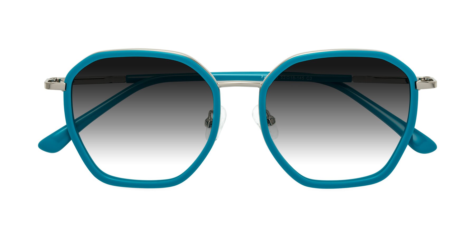 Folded Front of Fammily in Teal-Sliver with Gray Gradient Lenses