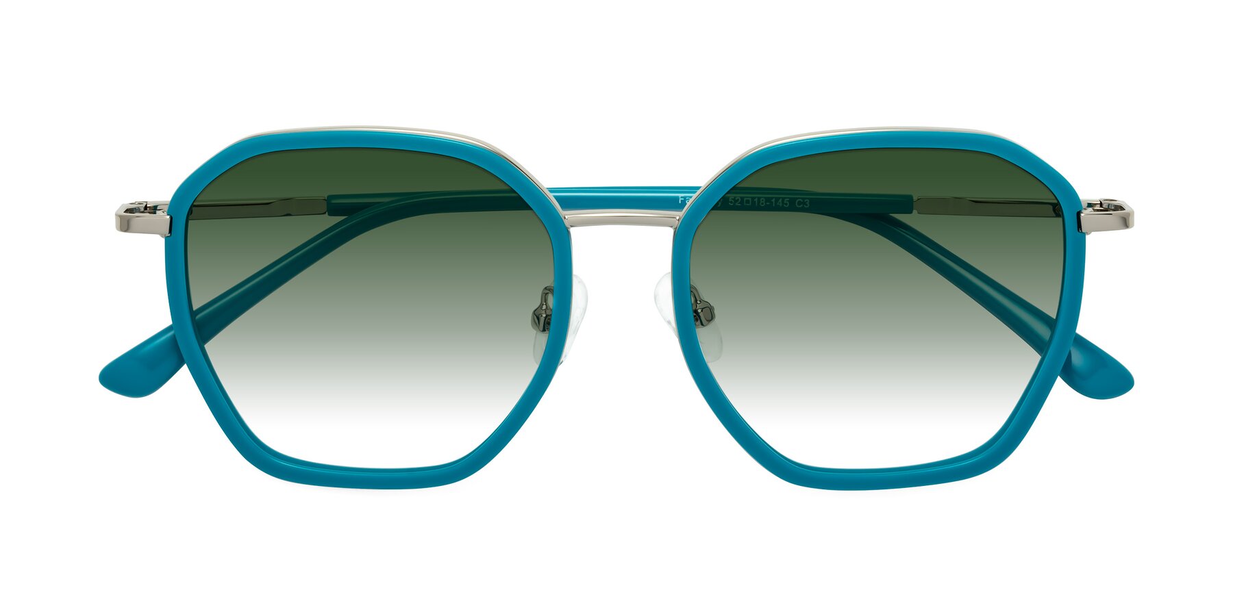 Folded Front of Fammily in Teal-Sliver with Green Gradient Lenses