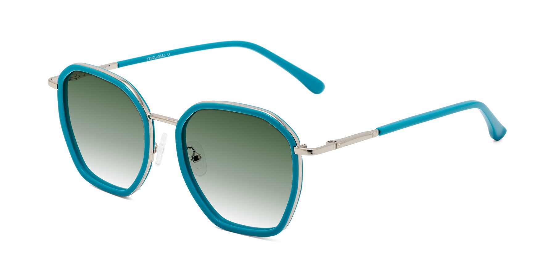 Angle of Fammily in Teal-Sliver with Green Gradient Lenses