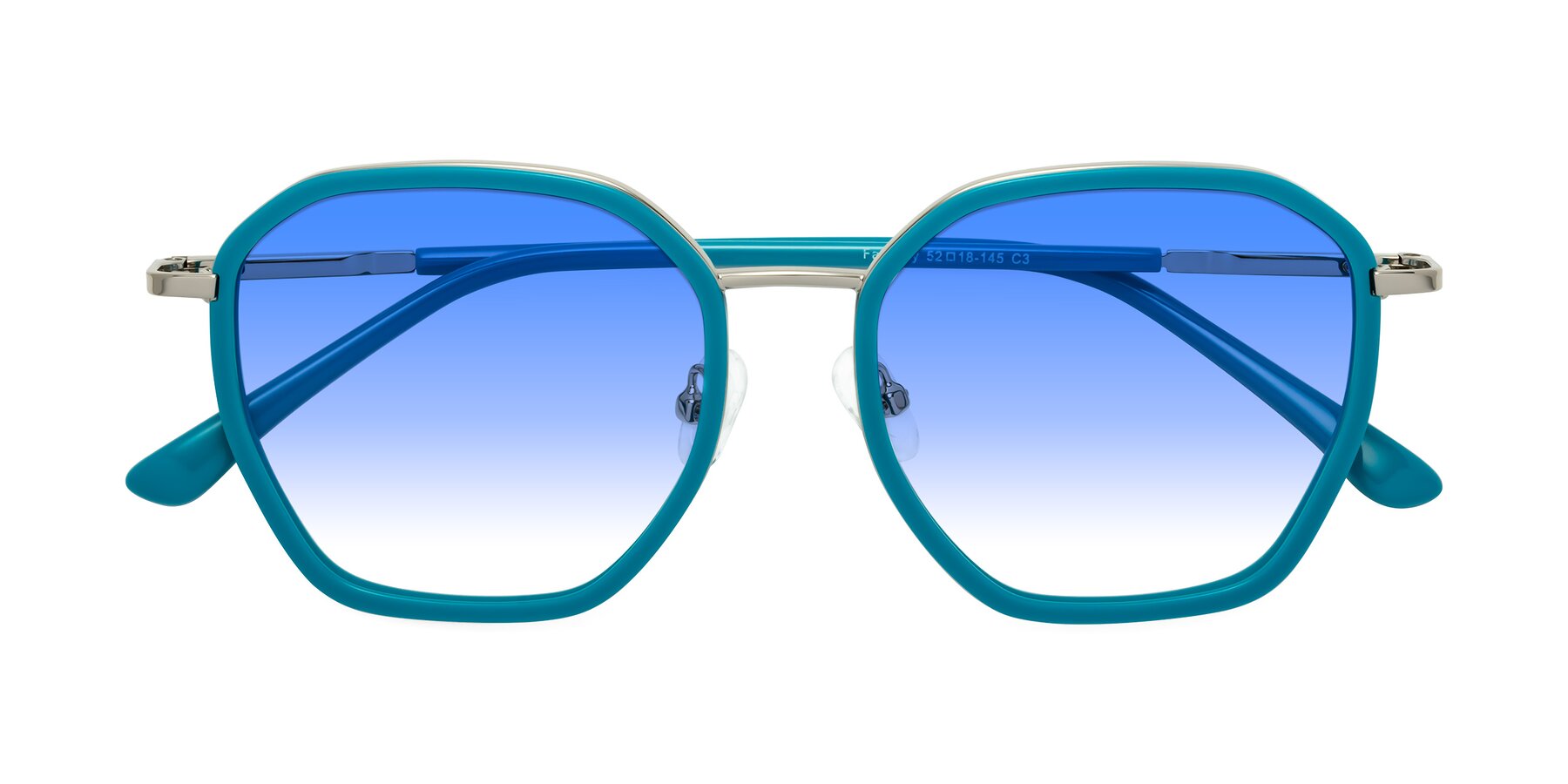 Folded Front of Fammily in Teal-Sliver with Blue Gradient Lenses