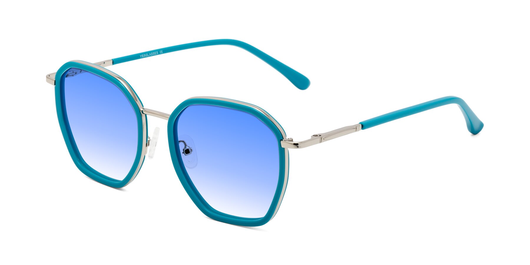 Angle of Fammily in Teal-Sliver with Blue Gradient Lenses