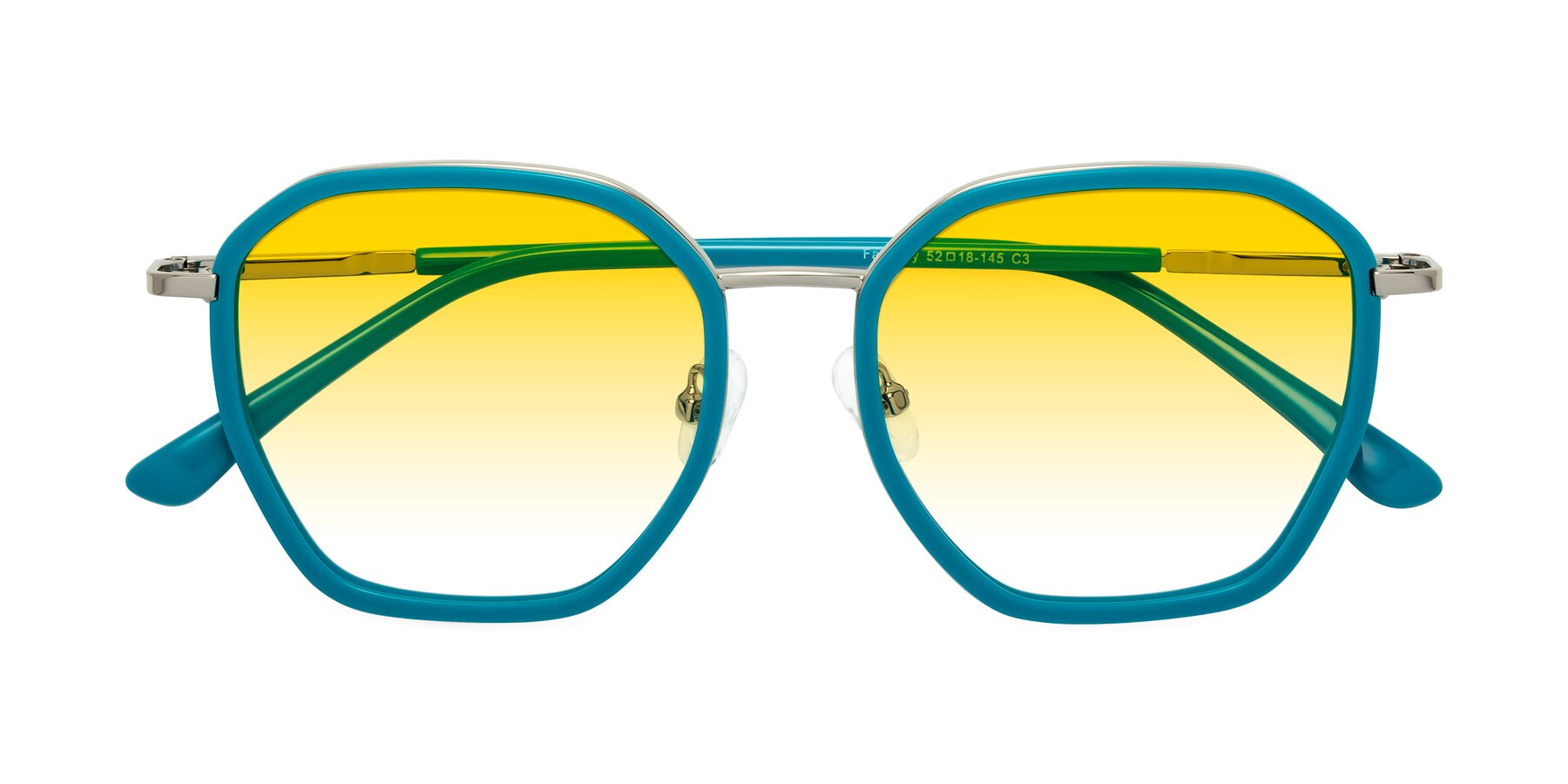 Folded Front of Fammily in Teal-Sliver with Yellow Gradient Lenses