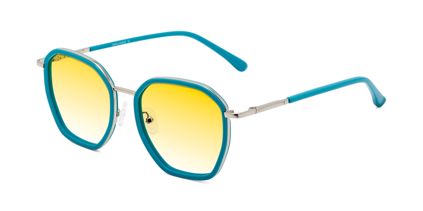 Angle of Fammily in Teal-Sliver with Yellow Gradient Lenses