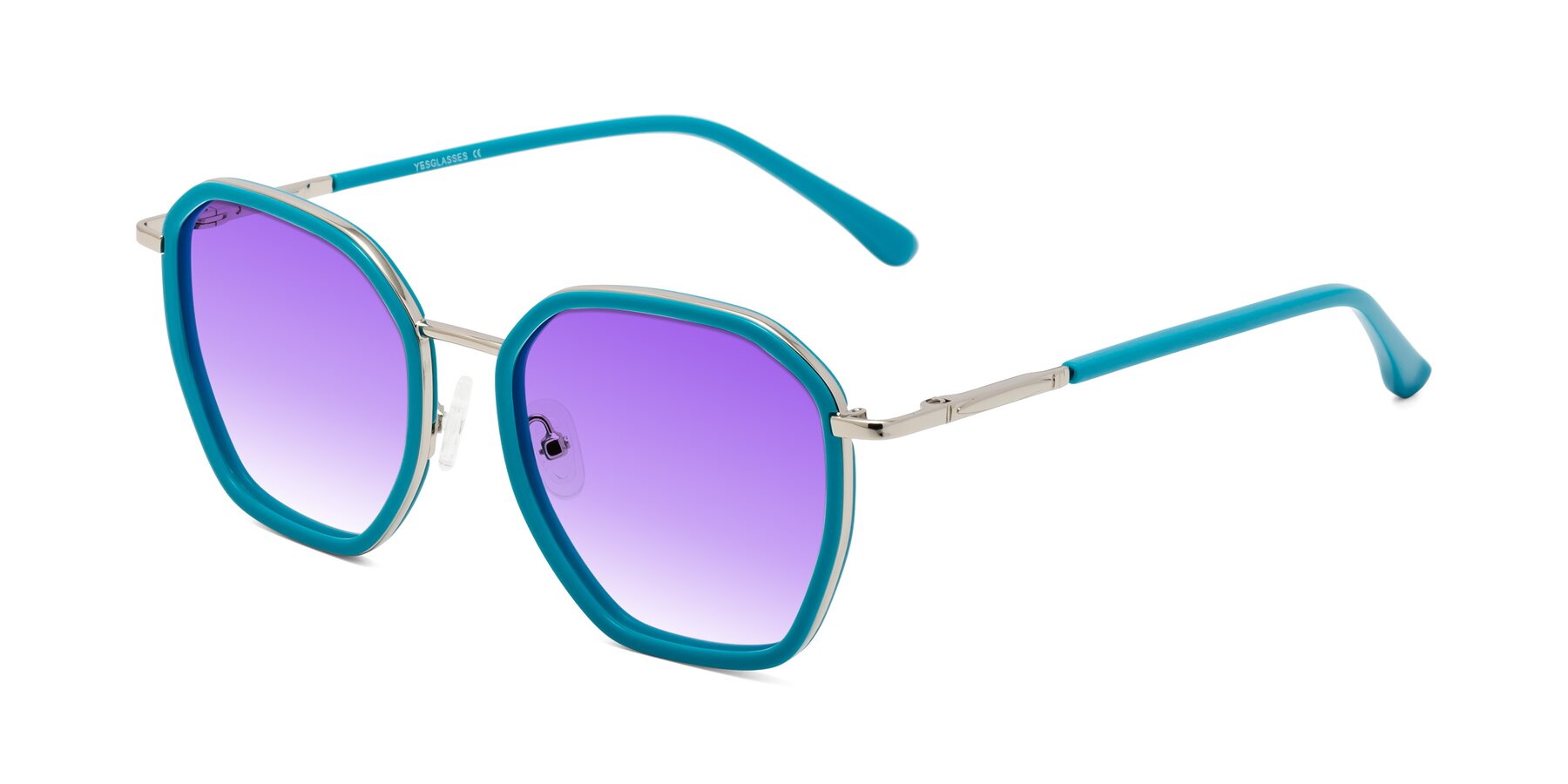 Angle of Fammily in Teal-Sliver with Purple Gradient Lenses