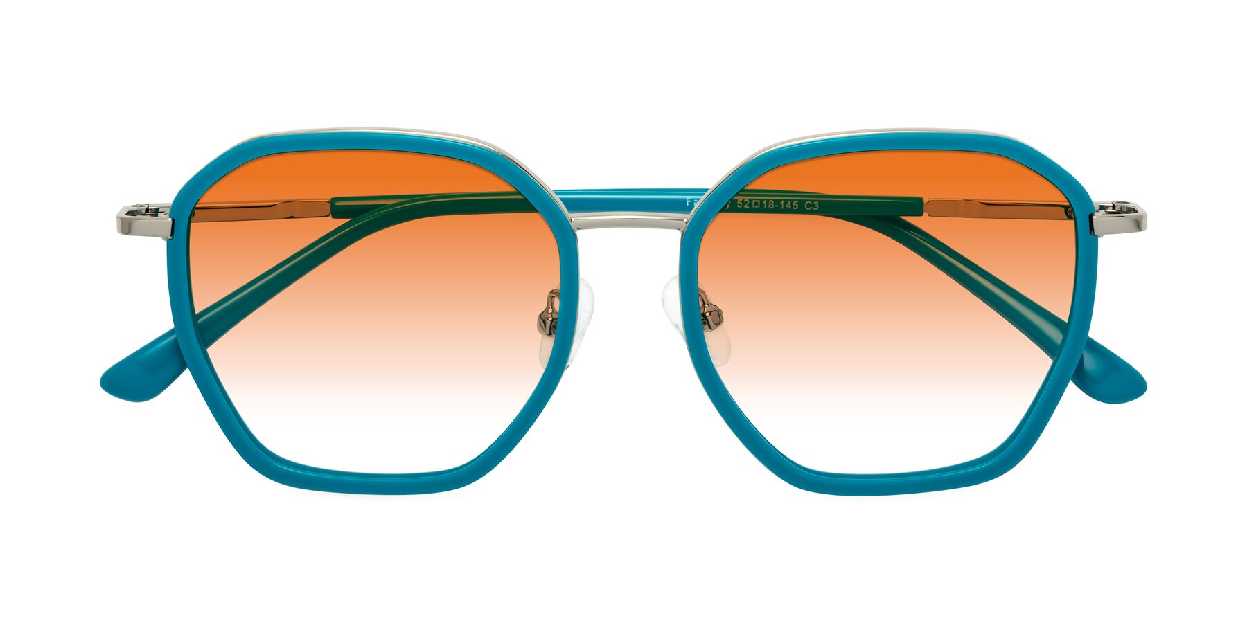 Folded Front of Fammily in Teal-Sliver with Orange Gradient Lenses