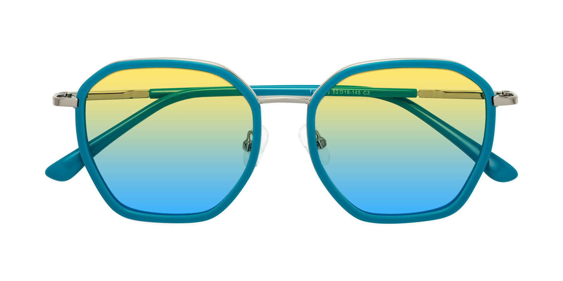 Folded Front of Fammily in Teal-Sliver with Yellow / Blue Gradient Lenses