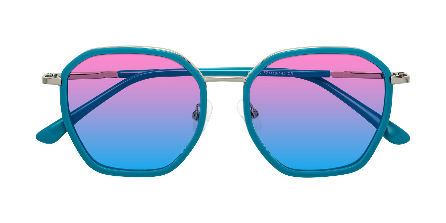 Folded Front of Fammily in Teal-Sliver with Pink / Blue Gradient Lenses