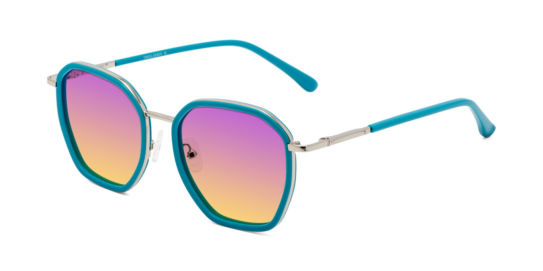 Angle of Fammily in Teal-Sliver with Purple / Yellow Gradient Lenses